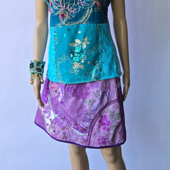 Purple Gypsy Patchwork Skirt | Roselani Jasmin |Size Small - Picture 4 of 11